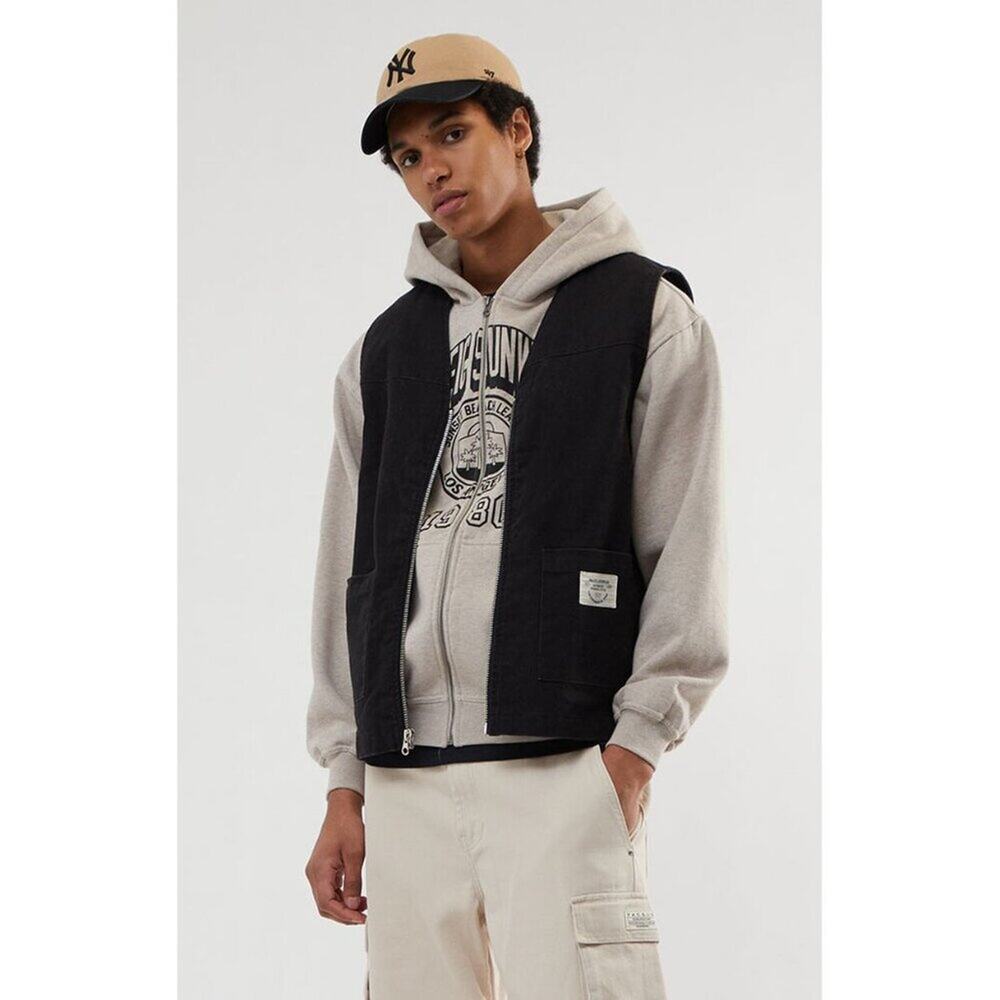 PACSUN Men's Black Canvas Zip Up Vest Size M